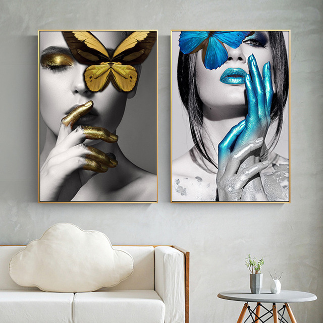 640x640 Abstract Wall Art Pictures Fashion Woman Lips Butterfly Gold - Abstract Wall Art Painting