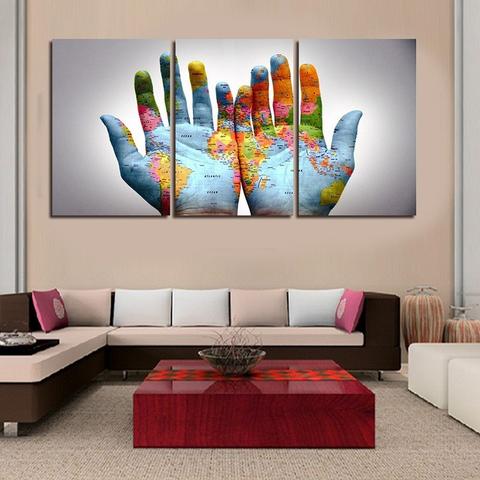 480x480 3pcsset Modern Abstract Wall Art Painting Palm World Map In Hand - Abstract Wall Art Painting