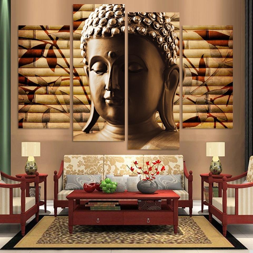 960x960 4 Panel Canvas Painting Buddha Statue Abstract Wall Art Painting - Abstract Wall Art Painting
