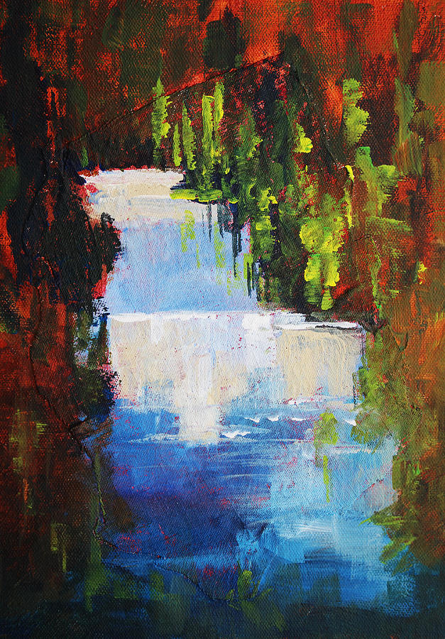 627x900 Abstract Waterfall Painting Painting By Nancy Merkle - Abstract Waterfall Painting