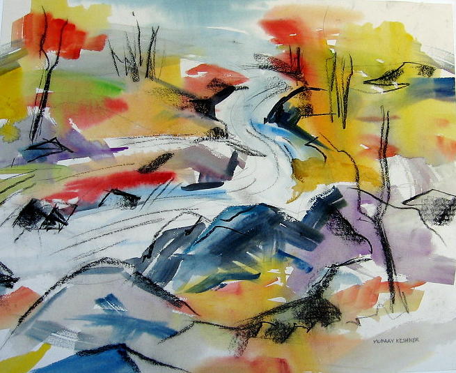 655x535 Abstract Waterfall Painting By Murray Keshner - Abstract Waterfall Painting