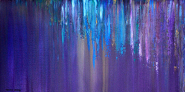 640x320 Impasto Painting Blue Waterfall, Original Abstract, 24x48 - Abstract Waterfall Painting