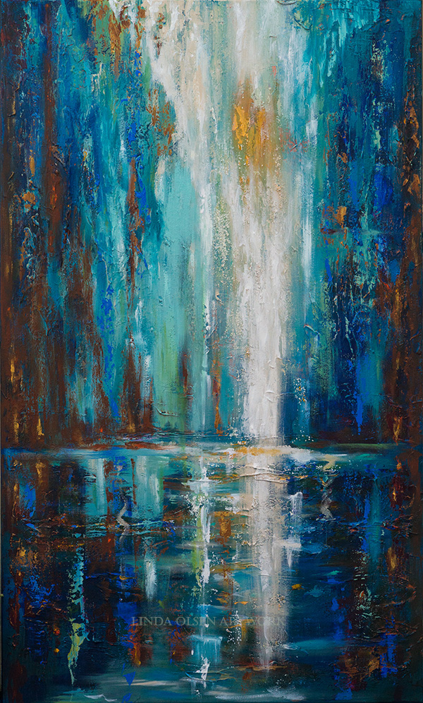 600x996 Large Abstract Painting Of Waterfall - Abstract Waterfall Painting
