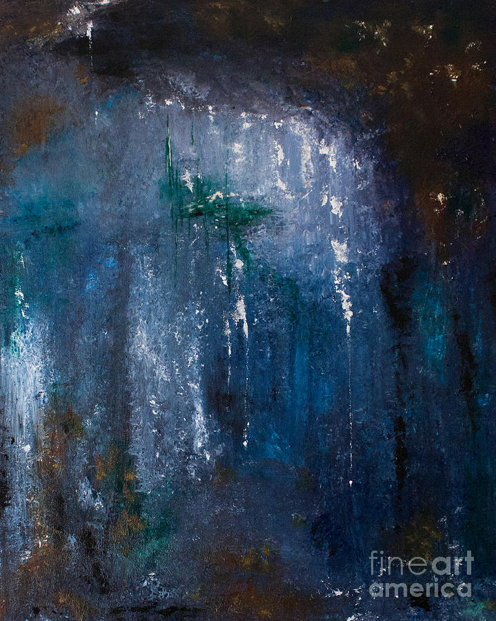 719x900 Waterfall Painting By Lillian Michi Adams - Abstract Waterfall Painting