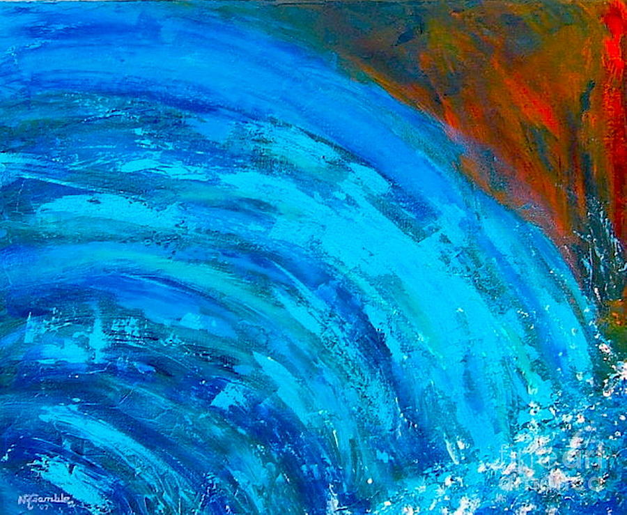 900x739 Abstract Autumn Waterfall Painting By Nancy Rucker - Abstract Waterfall Painting