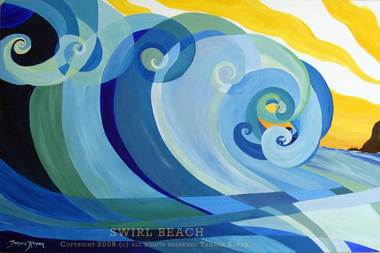 380x253 Swirl Beach Original Abstract Wave Art Painting By Tamara Kapan - Abstract Wave Painting