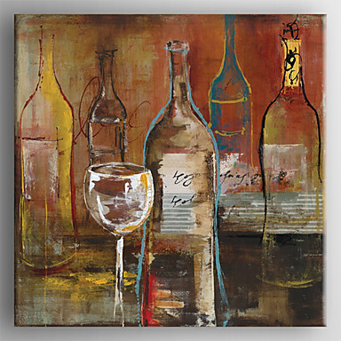 384x384 Hand Painted Abstract Wine Bottle And Wine Cup Oil Painting - Abstract Wine Painting