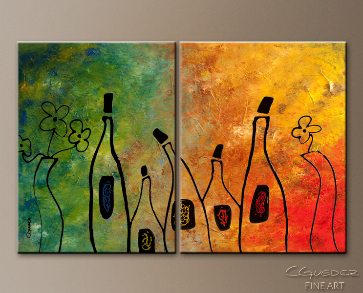 743x600 Abstract Art Canvas Set - Abstract Wine Painting