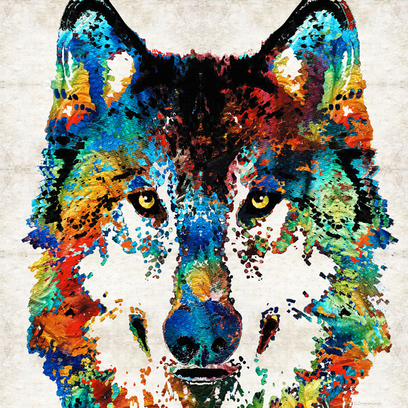 800x800 Colorful Wolf Animal Art Print From Painting Primary Colors - Abstract Wolf Painting