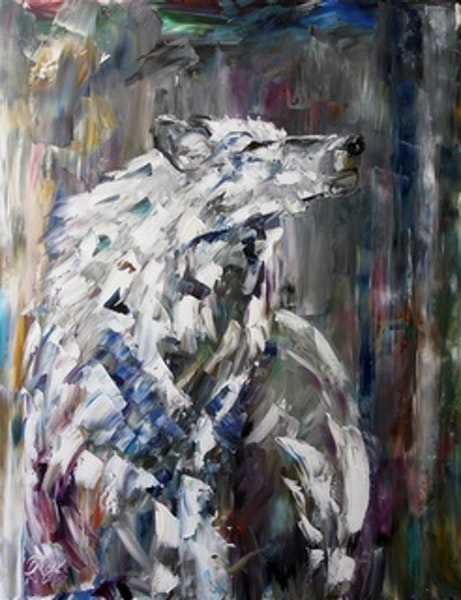 461x600 Winter White Wolf Abstract Contemporary Wolf Wildlife Painting By - Abstract Wolf Painting