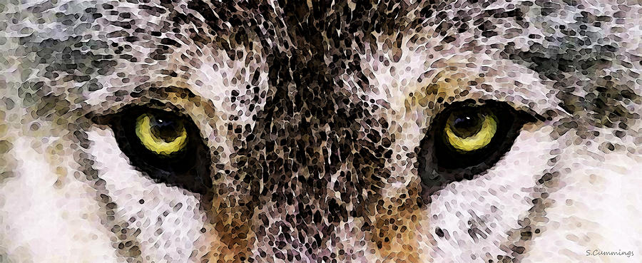 900x369 Wolf Eyes By Sharon Cummings Painting By Sharon Cummings - Abstract Wolf Painting