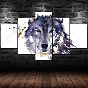 300x300 Wolf Face Wall Art Canvas 5 Piece Print Painting Abstract Head - Abstract Wolf Painting