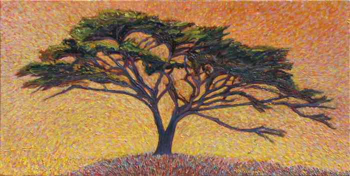 700x353 Virtual Art Gallery, Acacia Trees Paintings By Ron Gang Sinai - Acacia Tree Painting