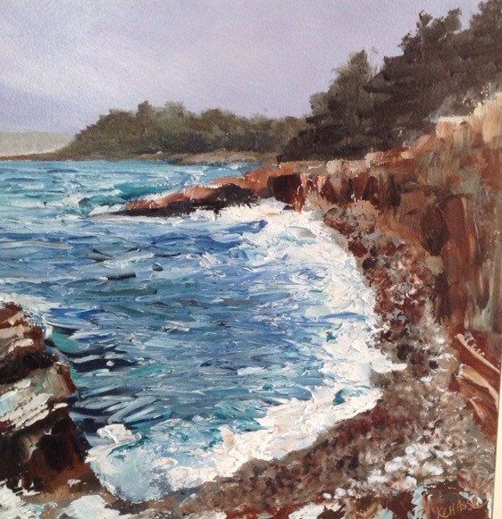 562x581 Acadia State Park Maine Original 8x8 Oil Painting Art By Kellie - Acadia Painting