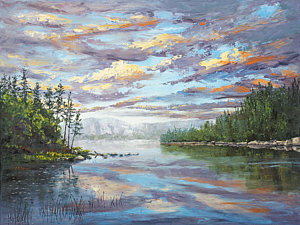 300x225 Lake Sunset, Acadia National Park, Me Painting By Elaine Farmer - Acadia Painting