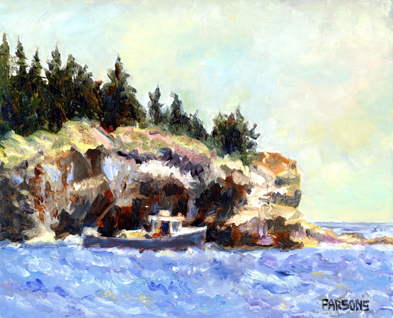 1500x1213 Lobster Boat, Acadia National Park, Maine, Original Oil Painting - Acadia Painting