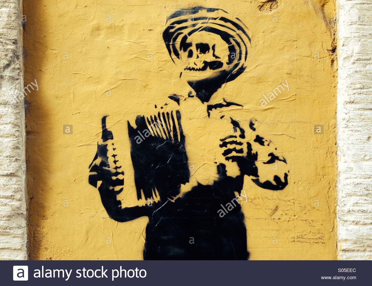 1300x1001 Skeleton Playing The Accordion, Painting In Guanajato, Mexico - Accordion Painting