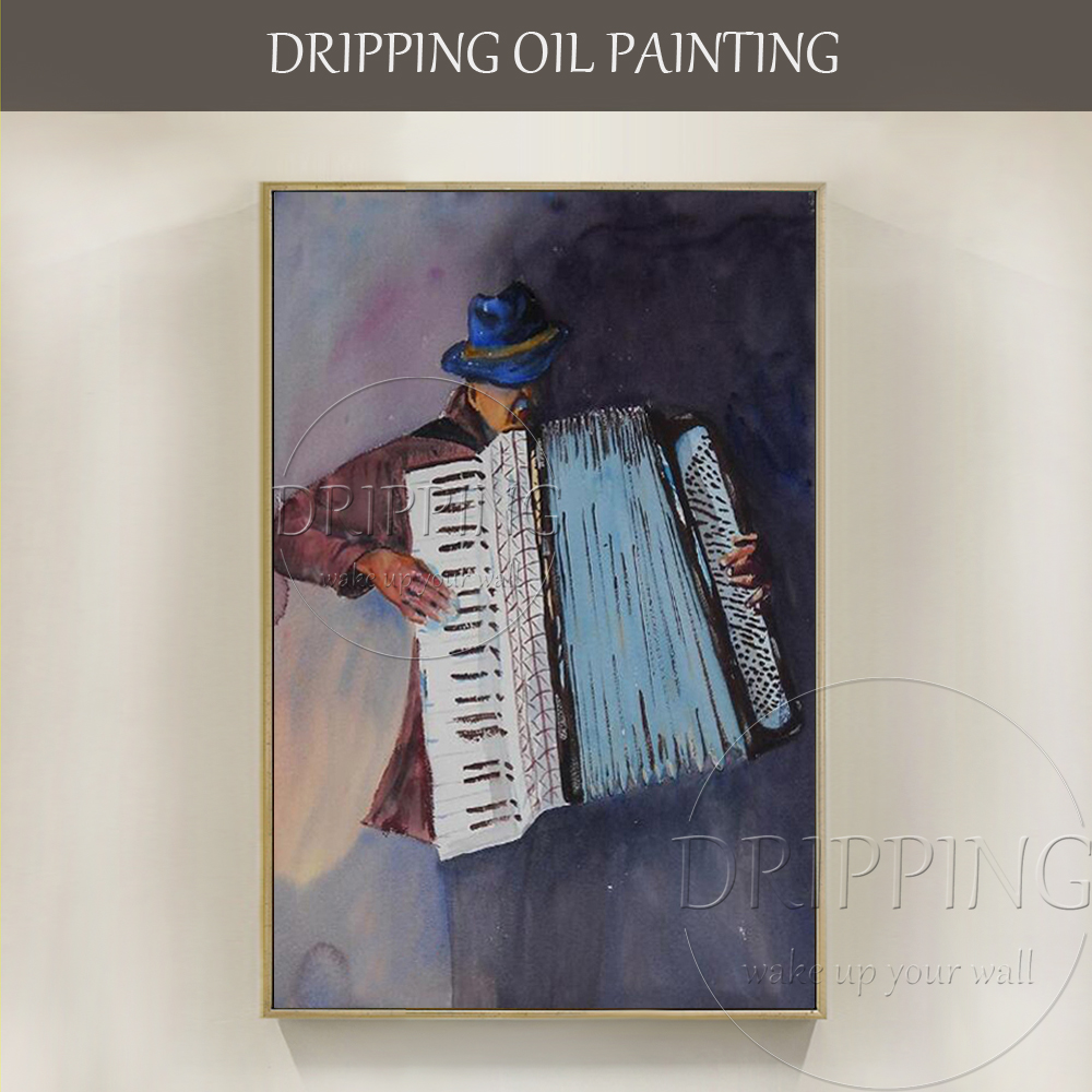 1000x1000 Wall Art Painting Old Artist Playing Accordion Oil Painting - Accordion Painting
