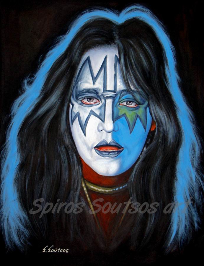 691x900 Ace Frehley Painting Portrait, Kiss Poster Spirossoutsos Art - Ace Frehley Painting