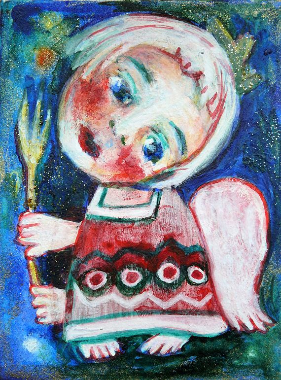570x771 Original Art, Aceo, Folk Art Painting, Primitives, Mini Painting - Aceo Painting