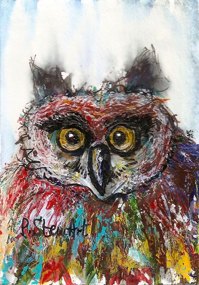 700x1000 Owl Aceo Tw Jun Painting Groucho Marx Acrylic Painterly Style Art - Aceo Painting