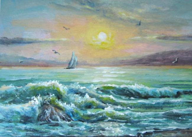 650x463 Sunset Acrylic Painting Aceo By Belka10 - Aceo Painting