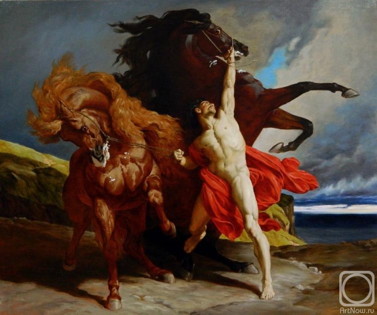 750x628 Painting Tames The Horses Of Achilles. Henri Regnault - Achilles Painting