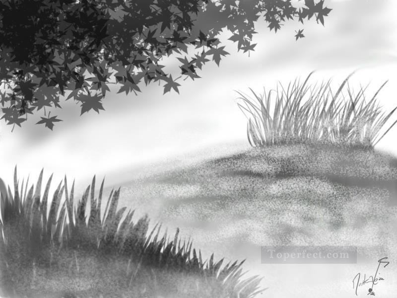 800x600 Rough Landscape Achromatic Painting In Oil For Sale - Achromatic Painting