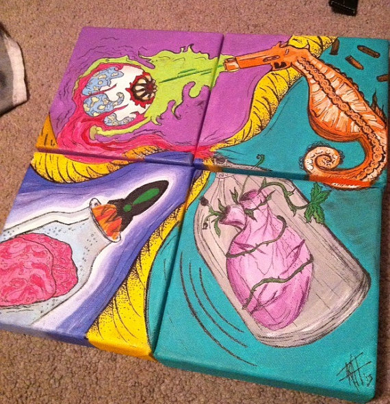 570x590 Items Similar To Colorful Strange Acid Trip Painting Heart Eyeball - Acid Painting