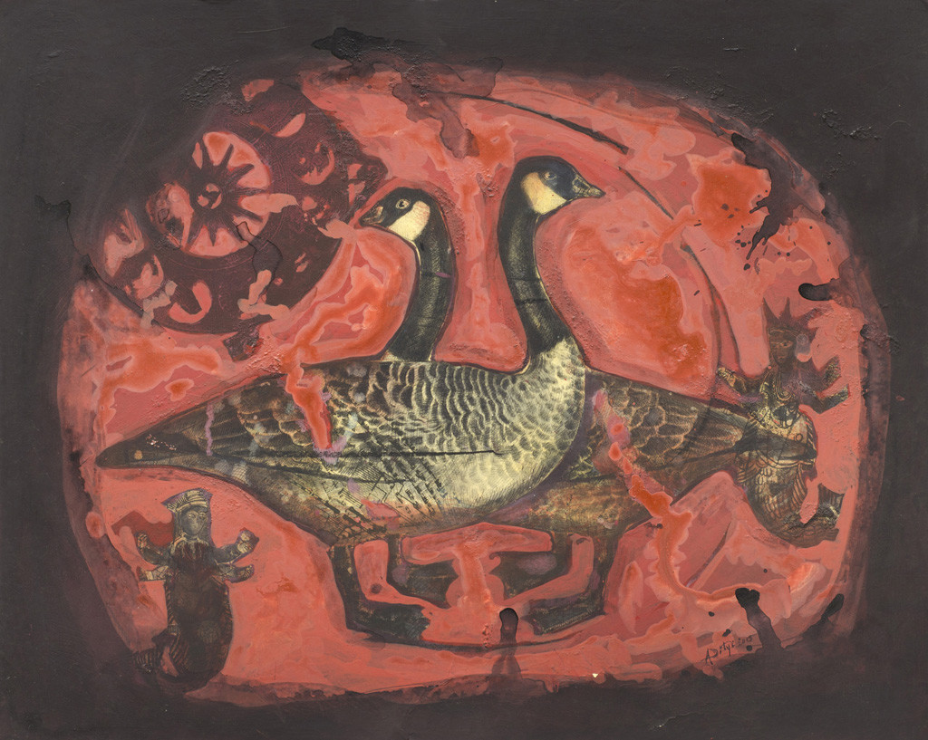 1024x817 Swan In Red By Artist Aditya Basak Expressionism, Painting - Acid Painting