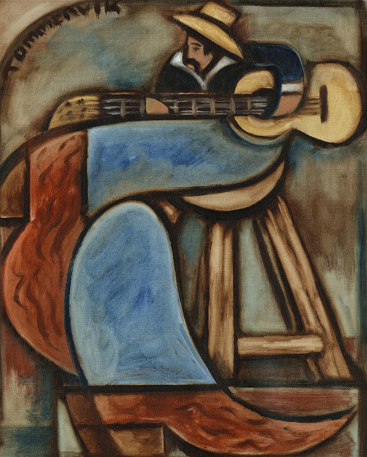 723x900 Cowboy Playing Guitar In Albuquerque New Mexico Art Print Painting - Acoustic Painting