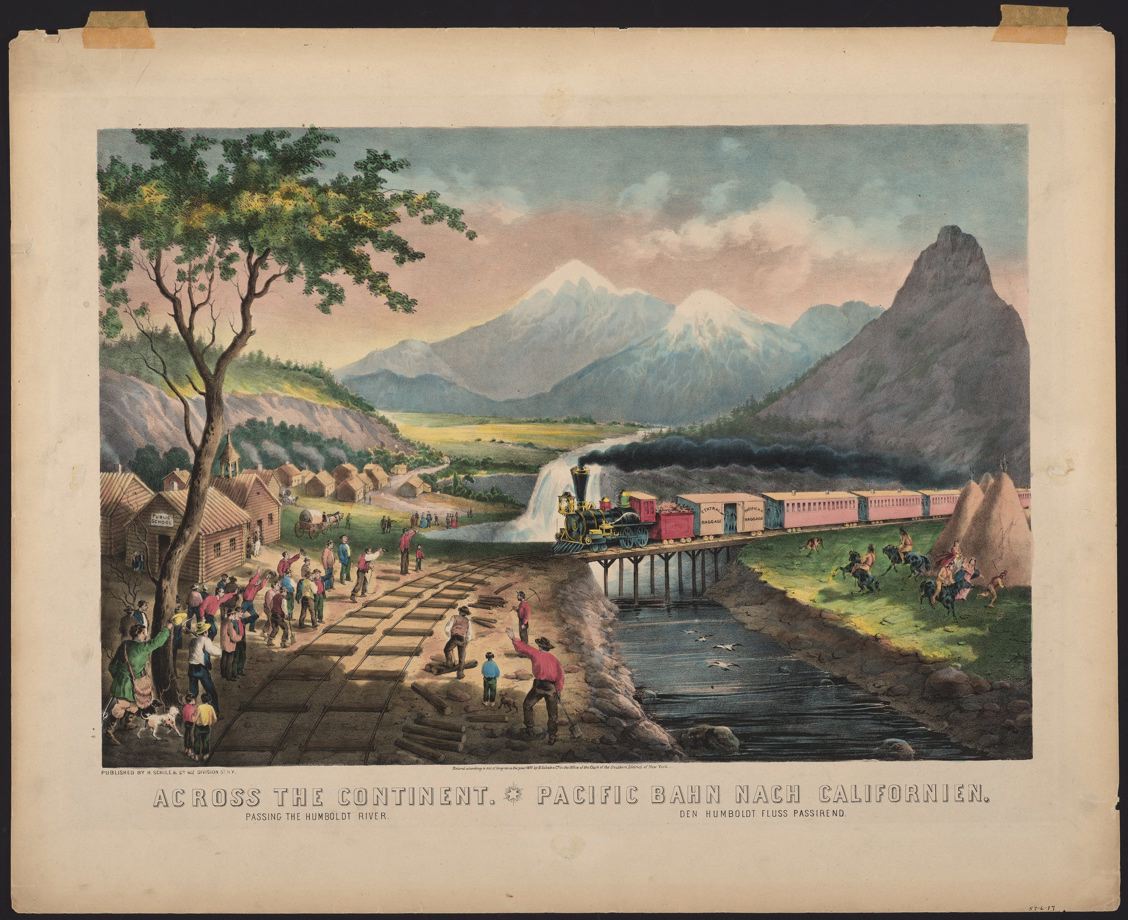 1128x920 Across The Continent. Passing The Humboldt River Pacific Bahn - Across The Continent Painting