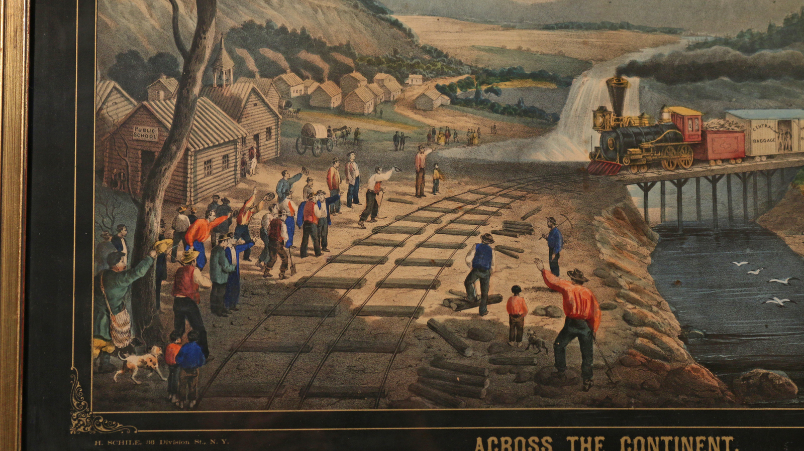 1600x899 H. Schile Colored Lithograph Lofty Marketplace - Across The Continent Painting