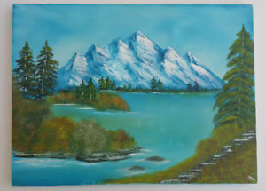300x215 Original Painting Landscape Lake Mountains Trees 3d Acrylic - Acrylic Canvas Painting Landscape