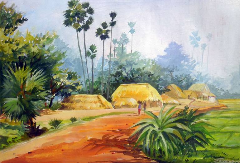 770x524 Saatchi Art Bengal Village Landscape Acrylic On Canvas Painting - Acrylic Canvas Painting Landscape