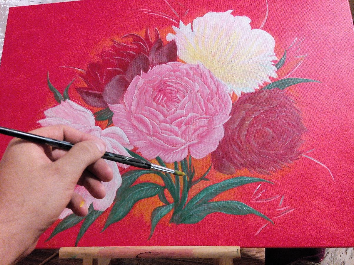 1204x903 How To Paint Flowers Acrylic Painting Tutorial - Acrylic Flower Painting