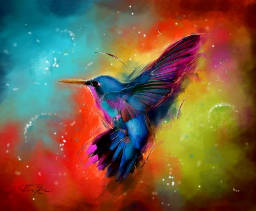 840x693 Acrylic Painting Giclee Print Illustration Canvas Print Fine - Acrylic Hummingbird Painting