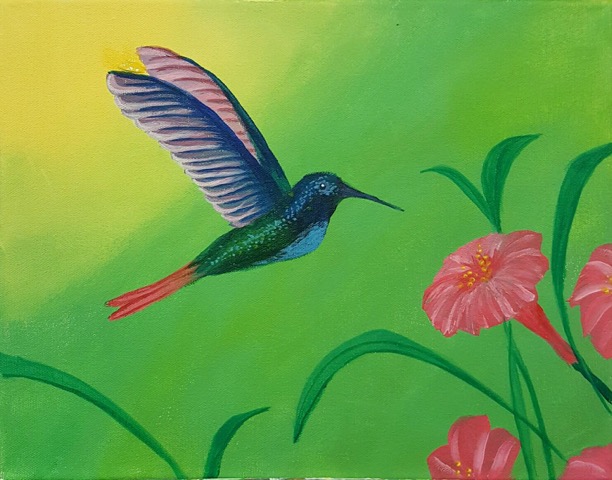612x480 The Hummingbird Acrylic Painting With Miguel Flores - Acrylic Hummingbird Painting
