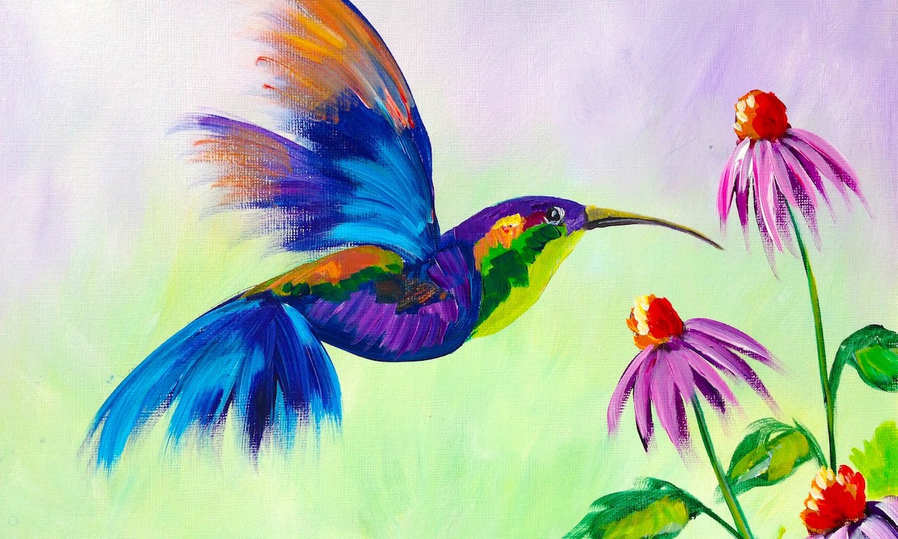 1280x768 Beginner Learn To Paint A Hummingbird And Flower - Acrylic Hummingbird Painting