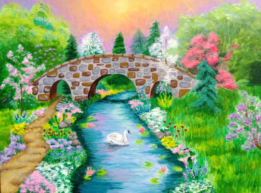 1024x759 Original Acrylic Painting Bridge Landscape By Clara24ever - Acrylic Landscape Painting