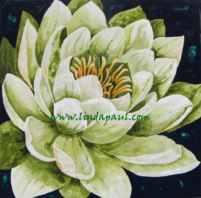 640x631 Linda Paul Artwork Lotus Flower Painting Contemporary Flower - Acrylic Lotus Flower Painting