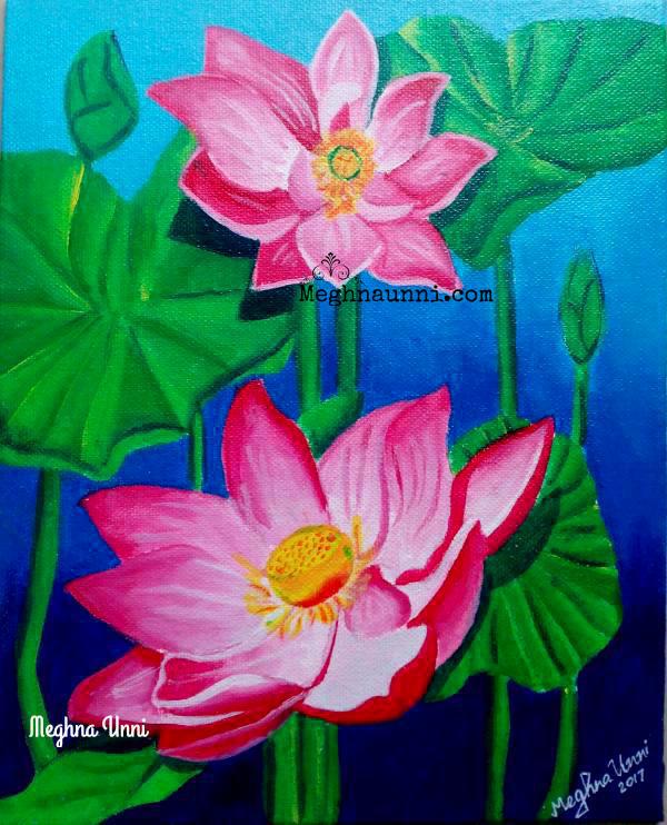 600x742 Lotus Flower Acrylic Painting - Acrylic Lotus Flower Painting
