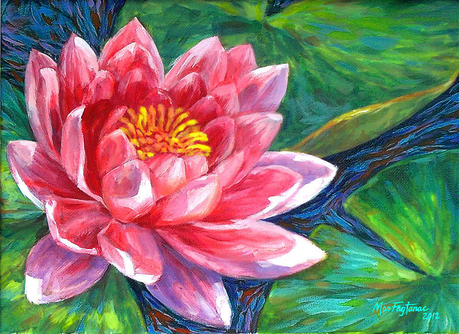 900x656 Red Lotus Flower Painting By Mon Fagtanac - Acrylic Lotus Flower Painting