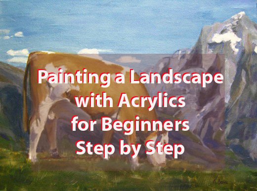 520x387 Cow On Mountain Landscape Acrylic Painting Step By Step Process - Acrylic Mountain Landscape Painting