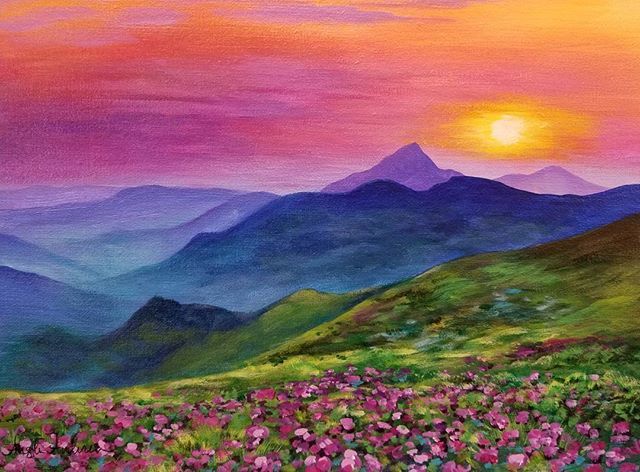 640x472 Free Mountain Sunset Acrylic Painting Tutorial By Angela Anderson - Acrylic Painting