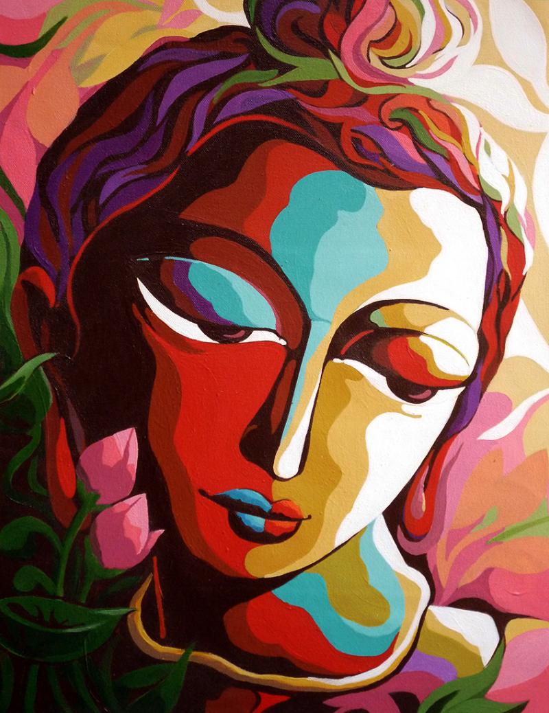 800x1038 Krishna V By Artist Dhananjay Mukherjee Figurative Art Acrylic - Acrylic Painting