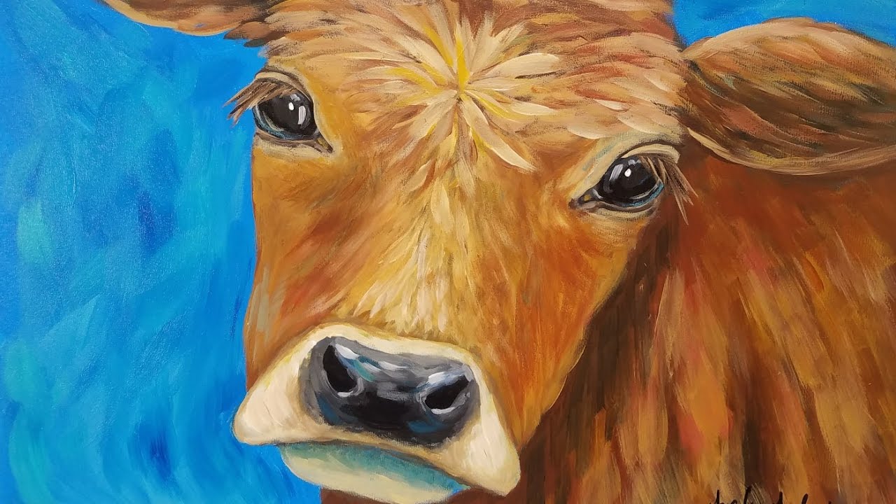 1280x720 Cow Acrylic Painting Tutorial Live Beginner Step By Step - Acrylic Painting For Beginners Animal