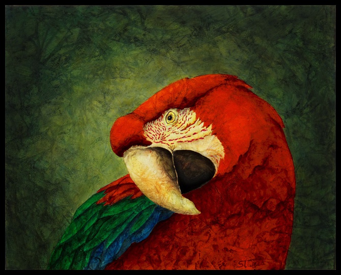 670x540 Red Bird Original Acrylic Parrot Painting - Acrylic Painting Gallery