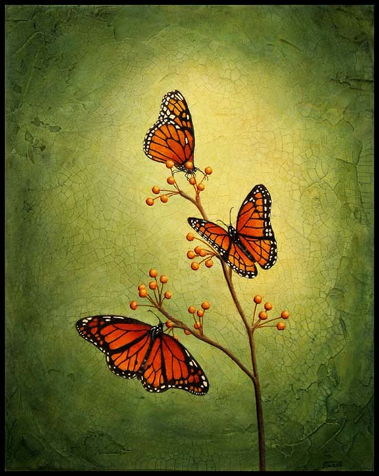 550x690 Royal Trio Original Monarch Butterfly Acrylic Painting - Acrylic Painting Gallery