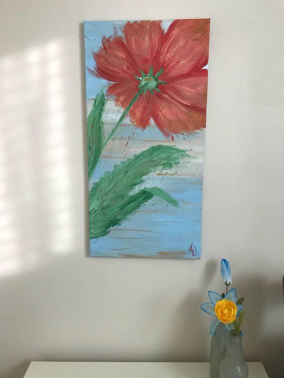 570x760 Abstract Red And Peach Flower, Large Flower Painting, Floral Wall - Acrylic Painting In Bathroom
